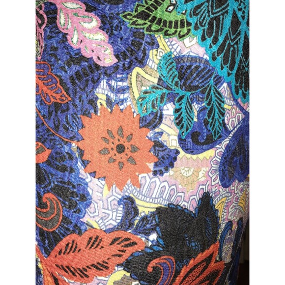 ECI NEW YORK Sz L Sheath Dress Black Blue Purple Floral Cap Sleeve Stretch Midi - Picture 3 of 7